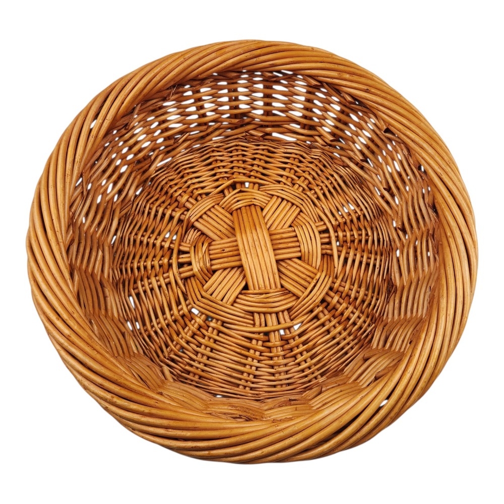 Vintage Hand Woven Wicker Ratan Basket‎ Round Cottagecore Rustic Farmhouse Decor